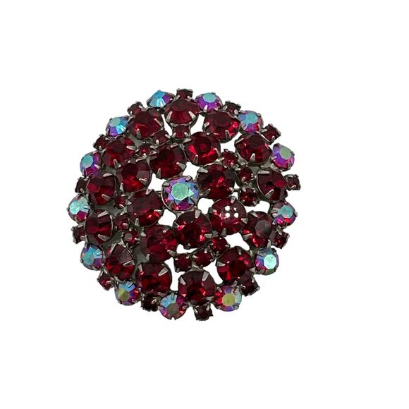 BROOCH Vintage Ruby Red Rhinestone Dome - Picture 1 of 5